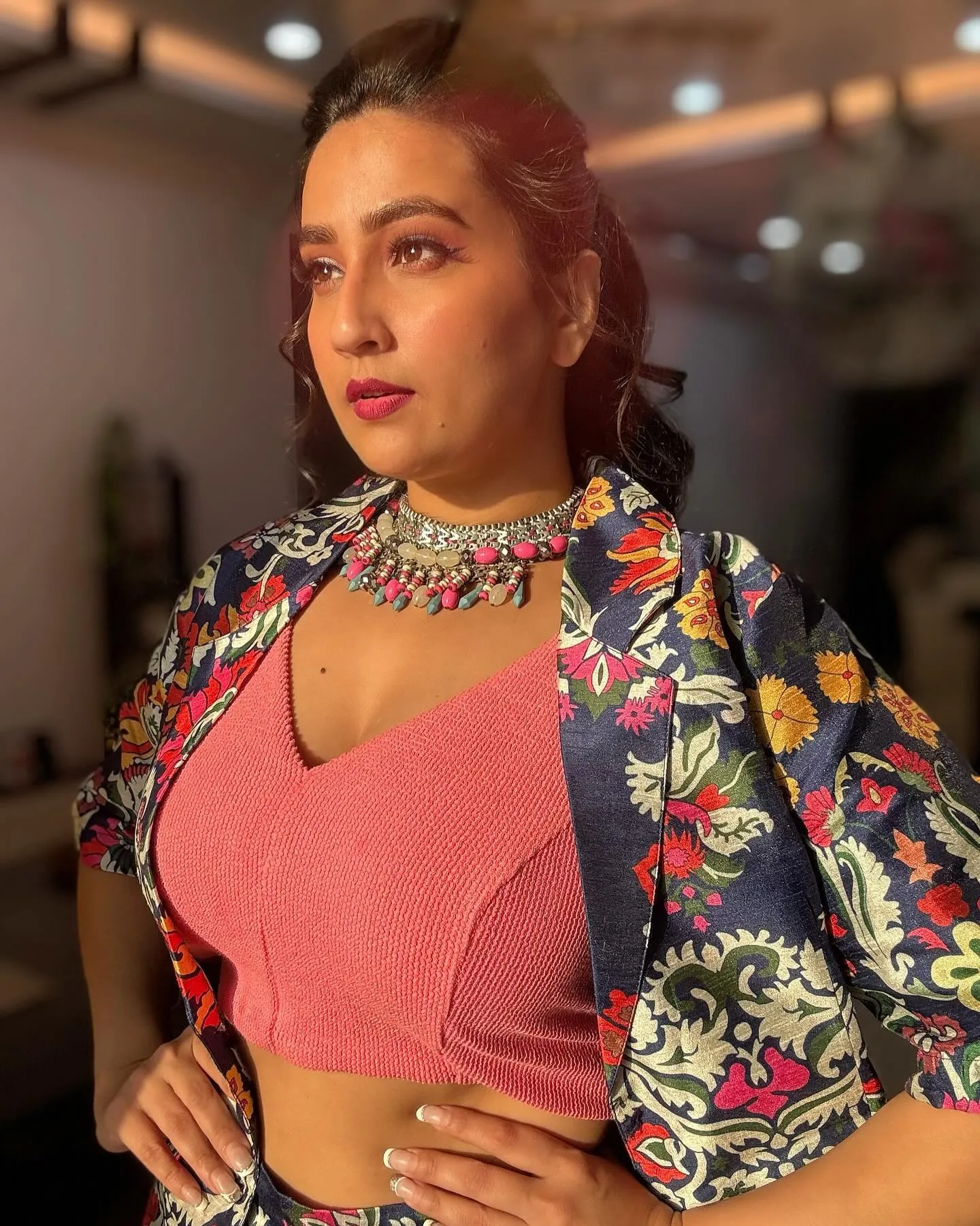 Beautiful Indian TV Anchor Manjusha Stills in Pink Top
